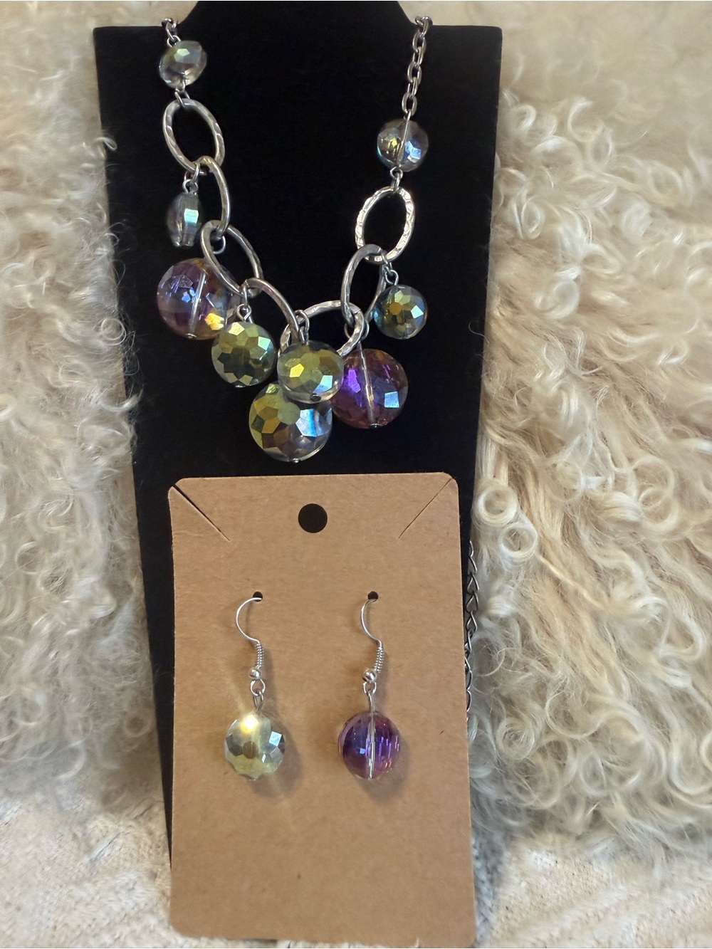 Iridescent Purple and Green Bead Necklace & Earring Set